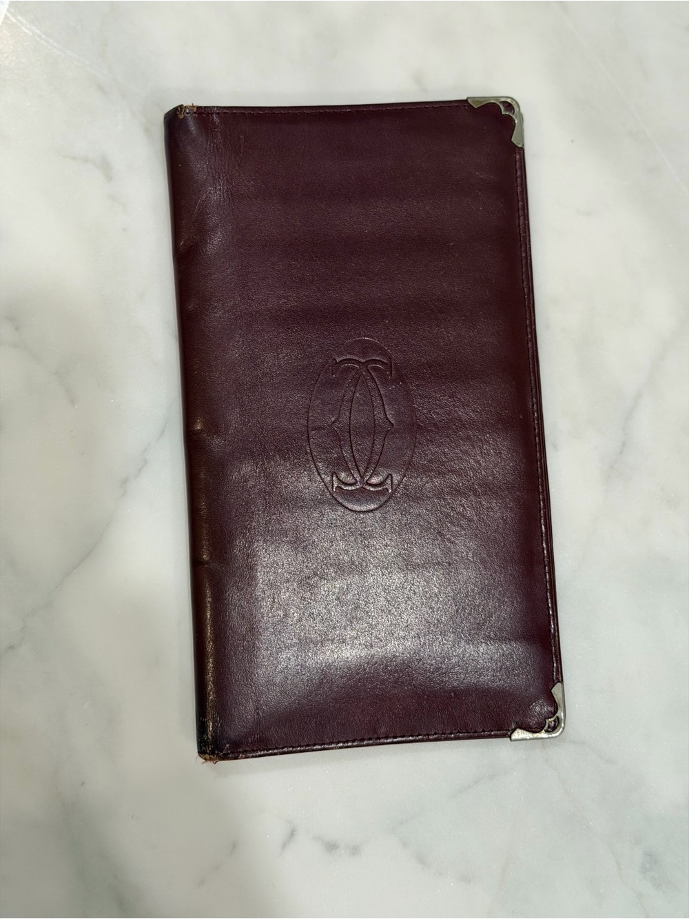 Cartier Burgundy Leather Long Billfold with Metal Corner Guards